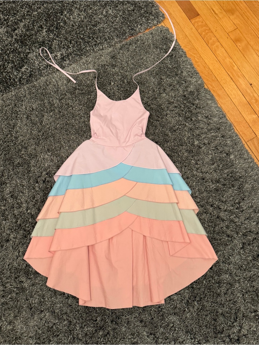 Girls Pastel Tiered Party Dress with Spaghetti Straps